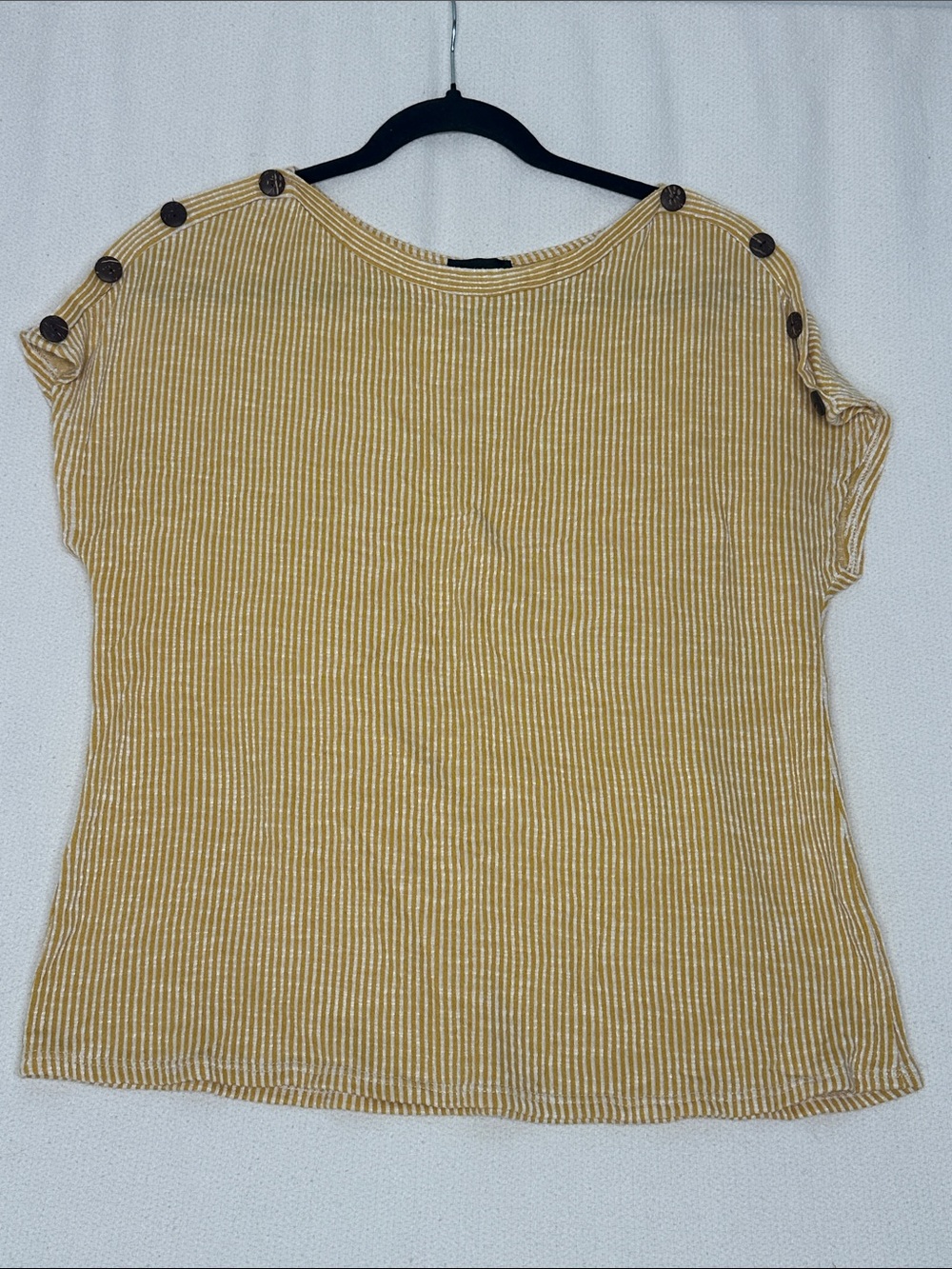 W5 Mustard Striped Button-Shoulder Short Sleeve Tee